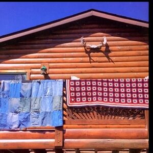 🇺🇸  Vintage PATRIOTIC AFGHAN Crochet Blanket Tri-Colored  72” X 56”